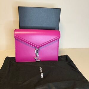 Saint Laurent Fuchsia Clutch with Silver Logo